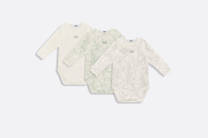 Gift Set with Three Long-Sleeved Onesies • Ivory Cotton Interlock with Green and Gray Lily of the Valley Print
