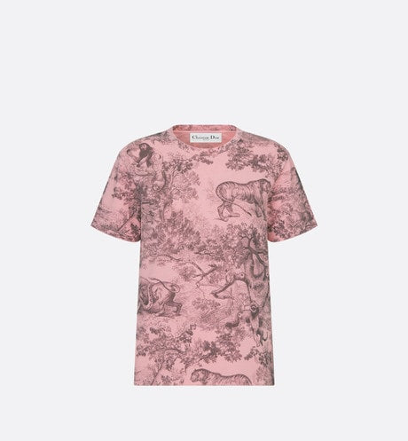 Dioriviera T-Shirt • Pink and Gray Cotton Jersey with Toile de Jouy Sauvage Motif