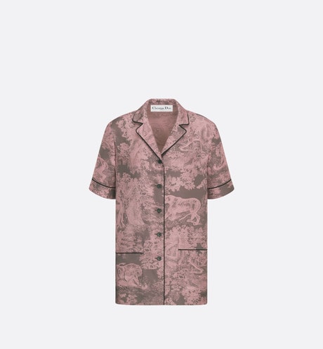Dioriviera Dior Chez Moi Short-Sleeved Shirt • Gray and Pink Toile de Jouy Reverse Silk Twill