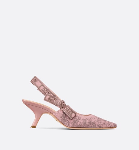 J'Adior Slingback Pump • Pink and Gray Embroidered Cotton with Toile de Jouy Sauvage Motif