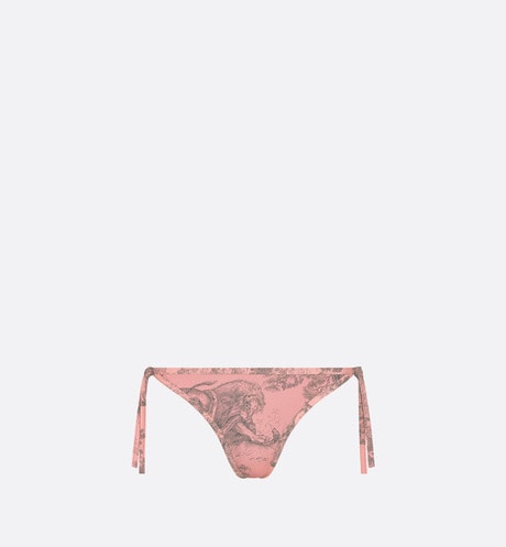 Dioriviera Bikini Bottom • Pink and Gray Technical Fabric with Toile de Jouy Sauvage Motif