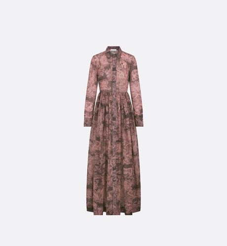 Dioriviera Long Shirt Dress • Gray and Pink Cotton Muslin with Toile de Jouy Reverse Motif