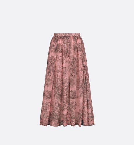 Dioriviera Flared Skirt • Pink and Gray Cotton Muslin with Toile de Jouy Sauvage Motif
