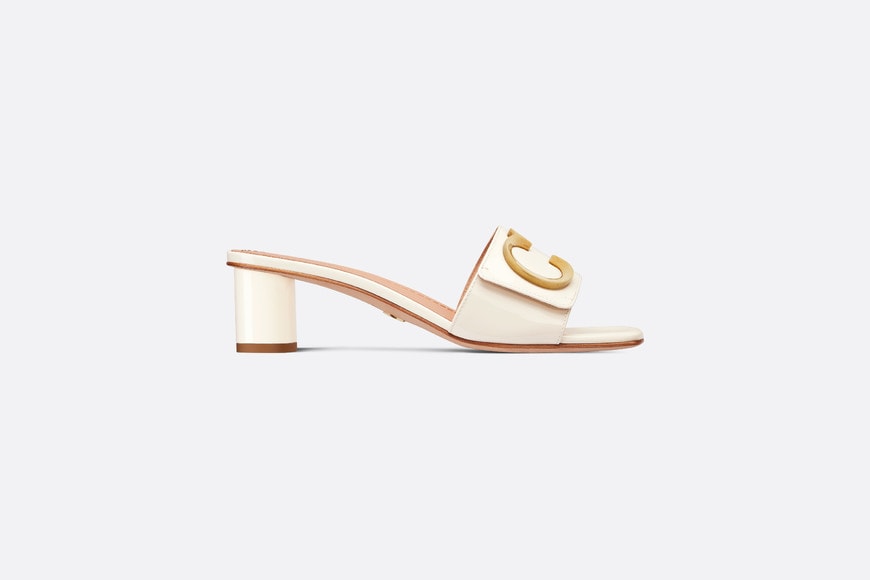 C'est Dior Heeled Slide • White Patent Calfskin