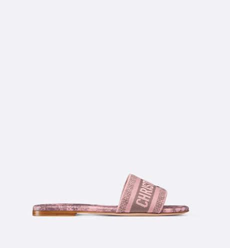 Dway Slide • Pink and Gray Embroidered Cotton with Toile de Jouy Sauvage Motif