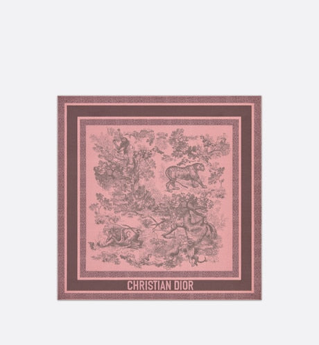 Toile de Jouy Sauvage 70 Square Scarf • Pink and Gray Silk Twill