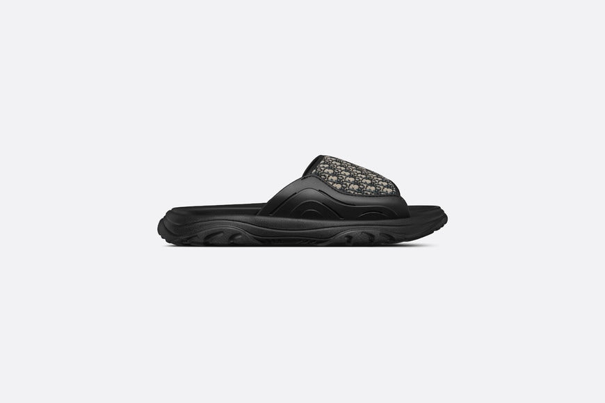Dior H-Town Sandal • Black Rubber with Beige and Black Dior Oblique Jacquard