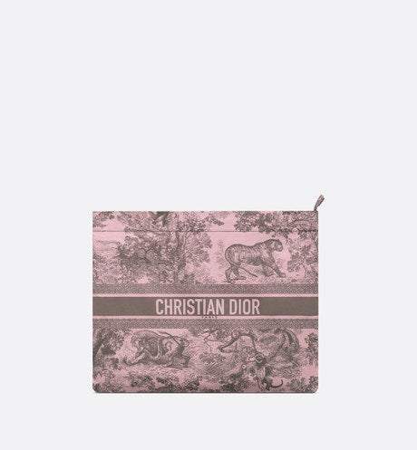 DiorTravel Zipped Pouch • Pink and Gray Technical Fabric with Toile de Jouy Sauvage Motif