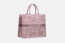 Load image into Gallery viewer, Large Dior Book Tote • Pink and Gray Toile de Jouy Sauvage Embroidery (42 x 35 x 18.5 cm)
