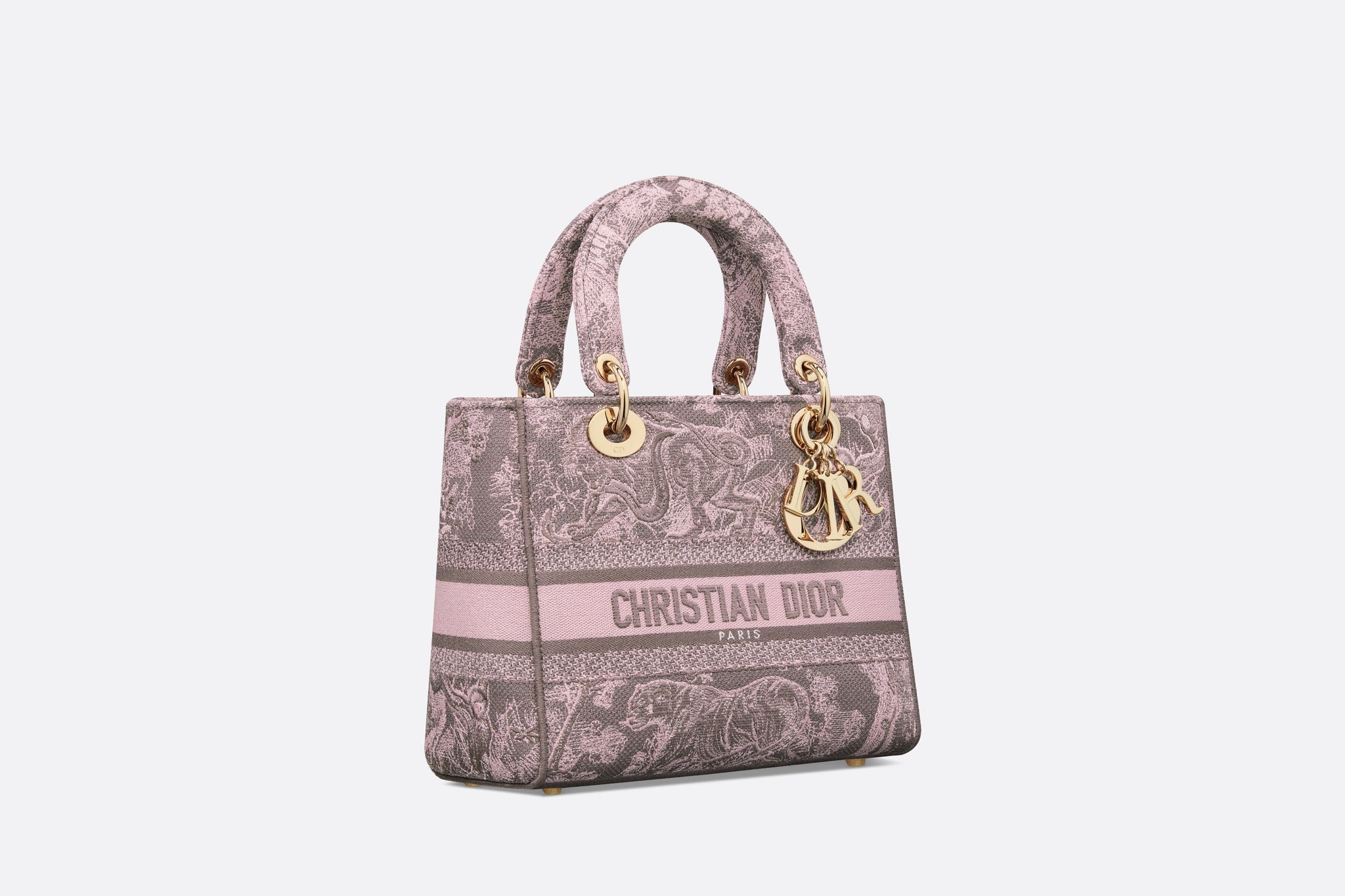 Dior - Medium Lady D-Lite Bag Gray and Pink Toile de Jouy Reverse Embroidery - Women