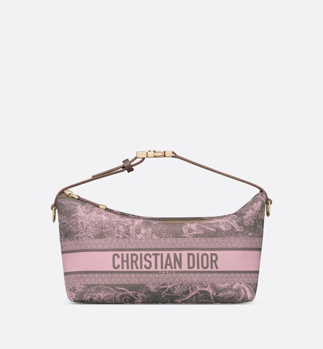 Medium DiorTravel Nomad Pouch • Pink and Gray Technical Fabric with Toile de Jouy Sauvage Motif
