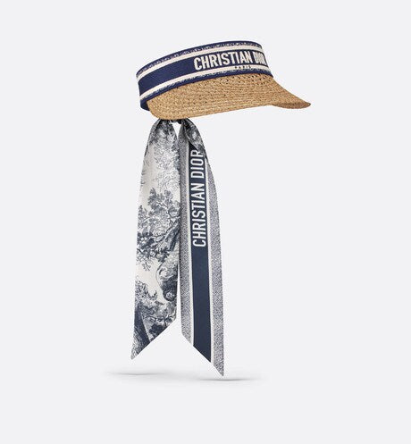 D-Ocean Visor with Mitzah • Natural Straw with Blue and White Technical Cotton