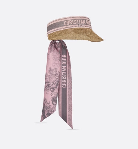 Dioriviera D-Ocean Visor with Mitzah • Natural Straw with Pink and Gray Technical Cotton