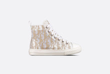 Load image into Gallery viewer, Kid&#39;s B23 High-Top Sneaker • White and Gold-Tone Dior Oblique Technical Fabric
