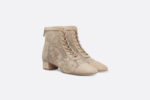 Naughtily-D Ankle Boot • Transparent Mesh and Sand-Colored Suede Embroidered with Dior Roses Motif