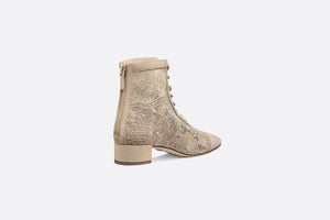 Naughtily-D Ankle Boot • Transparent Mesh and Sand-Colored Suede Embroidered with Dior Roses Motif