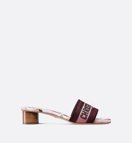 Dway Heeled Slide • White Multicolor Florilegio Embroidered Cotton