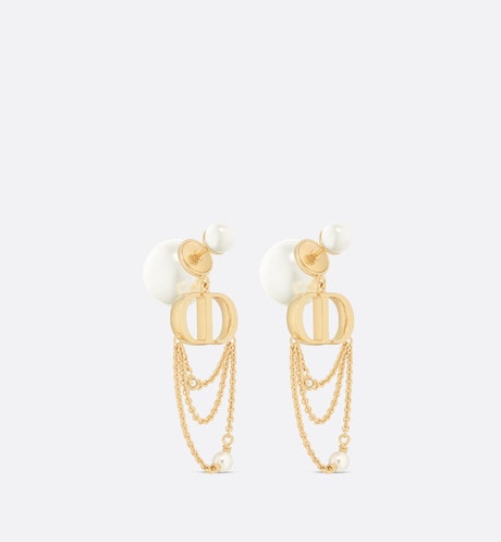 Dior Tribales Earrings • Gold-Finish Metal with White Resin Pearls and Silver-Tone Crystals