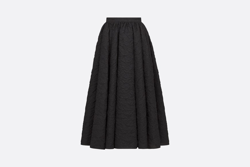 Flared Mid-Length Skirt • Black Cloqué Technical Jacquard