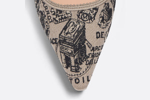 J'Adior Slingback Pump • Beige and Black Cotton Embroidered with Plan de Paris Motif