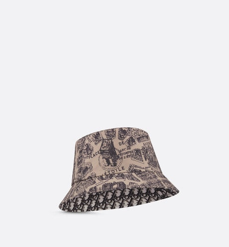 Teddy-D Plan de Paris Reversible Small Brim Bucket Hat • Beige and Black Cotton Blend
