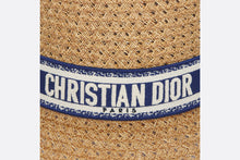 Load image into Gallery viewer, D-Bobby Small Brim Hat • Natural Straw with Blue and White Embroidered Band
