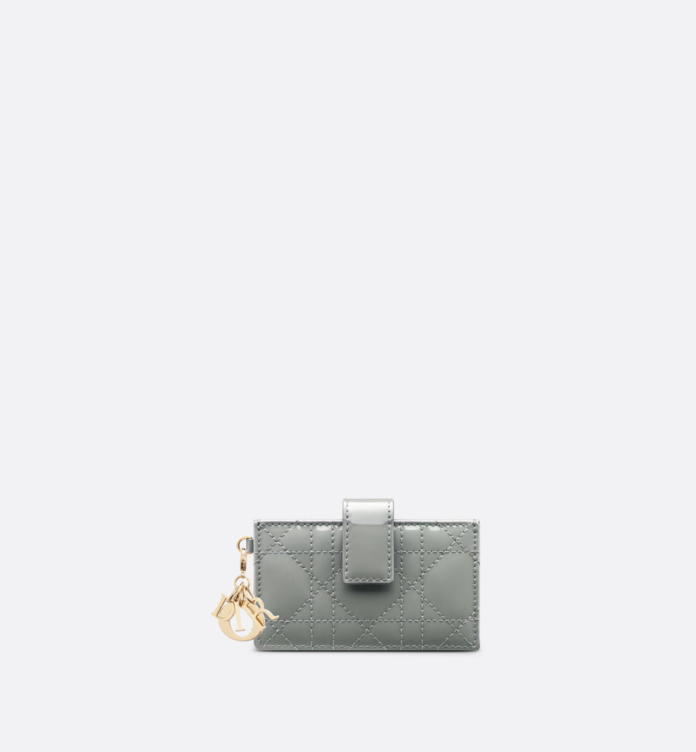 Lady Dior 5-Gusset Card Holder • Gray Stone Patent Cannage Calfskin