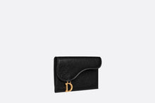 Load image into Gallery viewer, Saddle Flap Compact Zipped Card Holder • Black Goatskin
