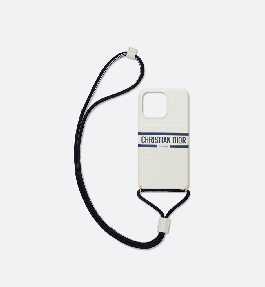 Dior Vibe Cover for iPhone 13 Pro with Cord • White Calfskin